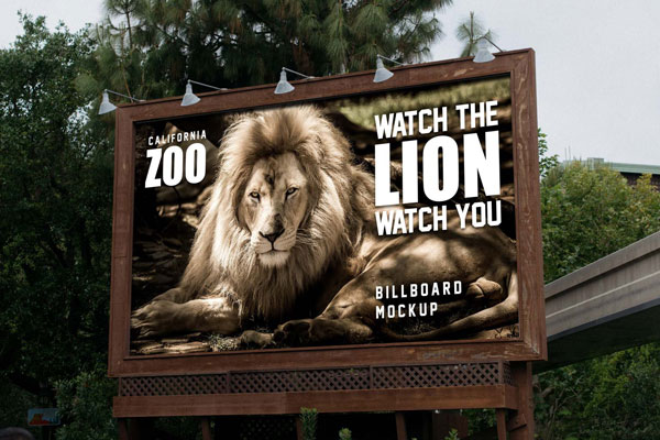 Perspective View of Big Wooden Billboard Mockup