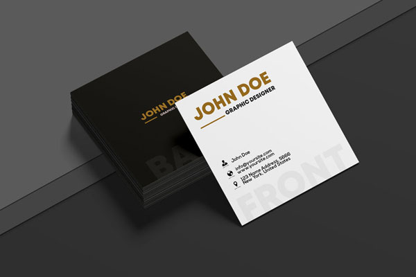 Perspective View of Both Sides of a Square Business Card Mockup