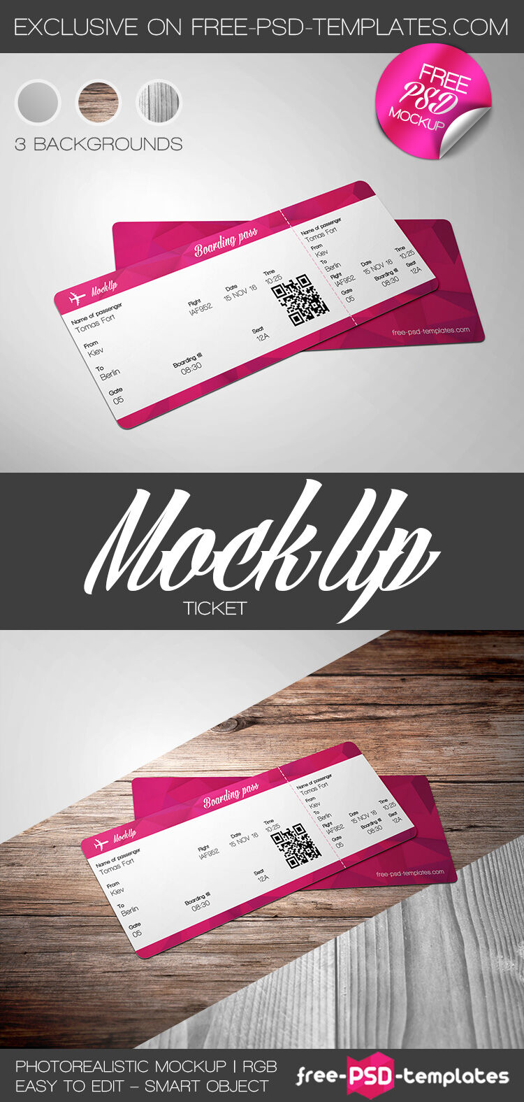 Perspective View of Both Sides of a Ticket Mockup FREE PSD
