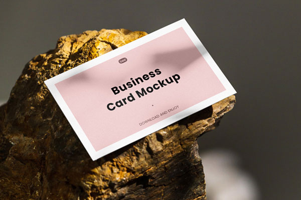 Perspective View of Business Card Mockup on Stone
