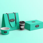 Perspective View of Cafe Branding Items Mockup
