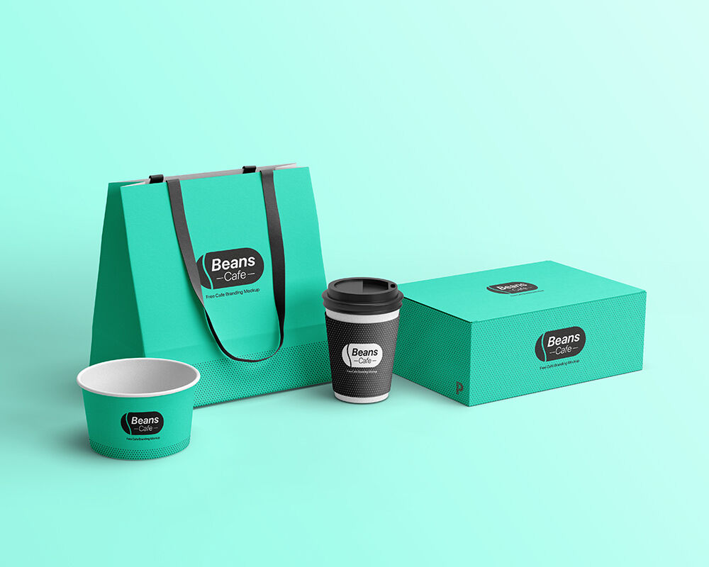 Perspective View of Cafe Branding Items Mockup