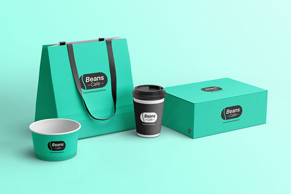 Perspective View of Cafe Branding Items Mockup
