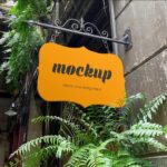 Perspective View of Cafe Sign Logo Mockup