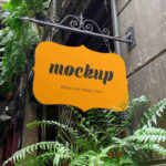 Perspective View of Cafe Sign Logo Mockup