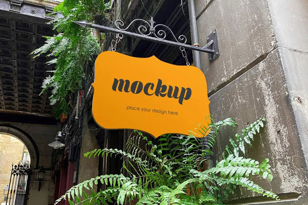Perspective View of Cafe Sign Logo Mockup