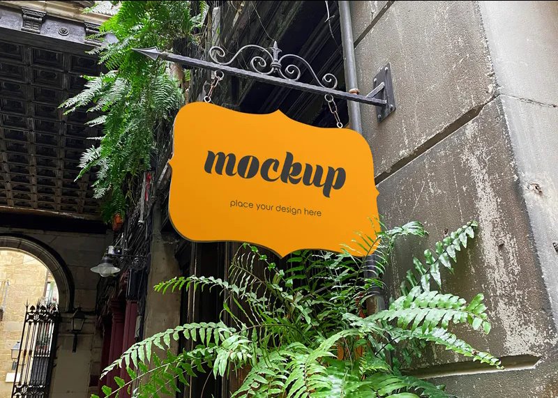 Perspective View of Cafe Sign Logo Mockup