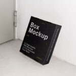 Perspective View of Cardboard Box Mockup Leaning against Wall