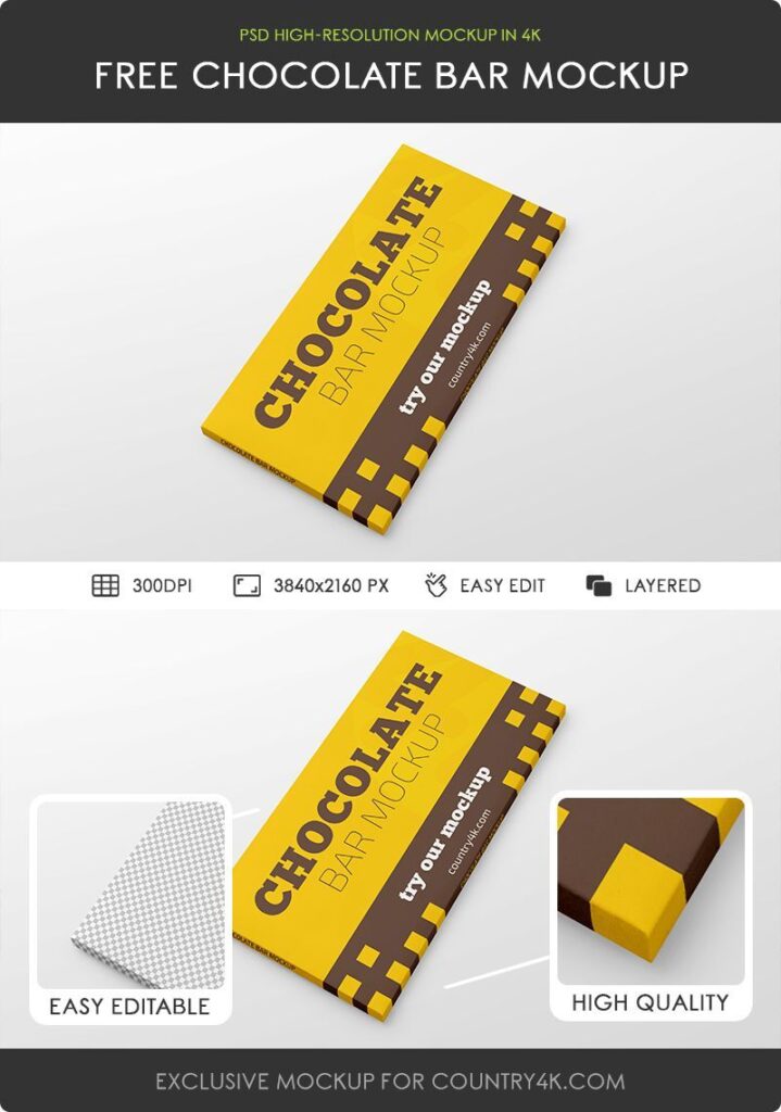 Perspective View of Chocolate Bar Mockup