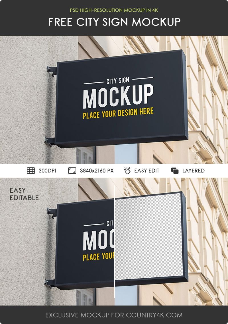 Perspective View of City Sign Mockup FREE PSD
