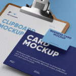 Perspective View of Clipboard, Business Card Mockup