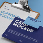 Perspective View of Clipboard, Business Card Mockup