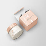 Perspective View of Cosmetic Glass Jar and Box Mockup