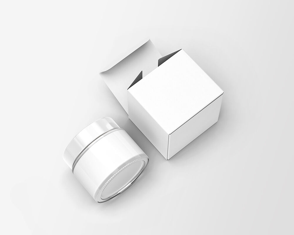 Perspective View of Cosmetic Glass Jar and Box Mockup
