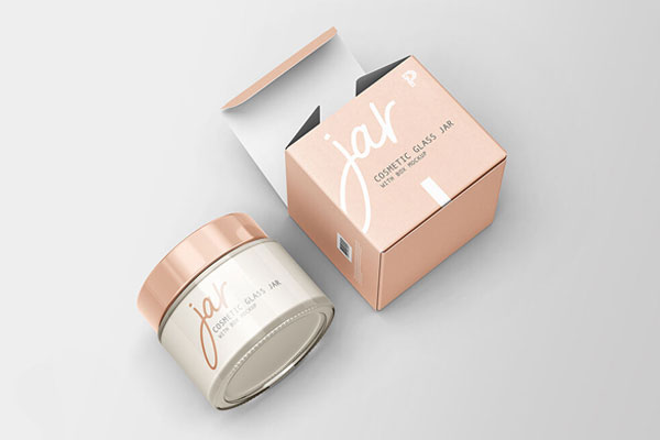 Perspective View of Cosmetic Glass Jar and Box Mockup