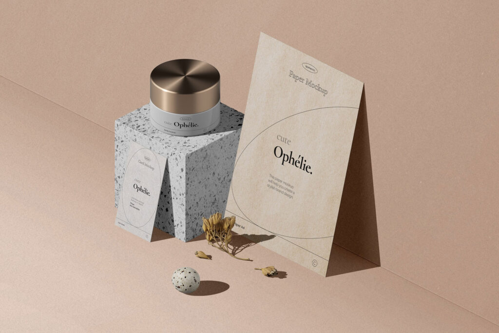 Perspective View of Cosmetic Packaging Mockup with Paper
