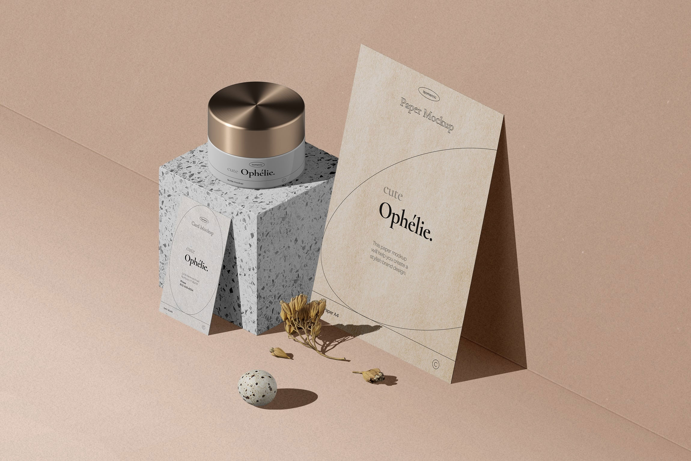 Free Perspective View of Cosmetic Packaging Mockup with Paper PSD Template