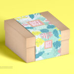 Perspective View of Craft Gift Box Wearing Wide Label Mockup
