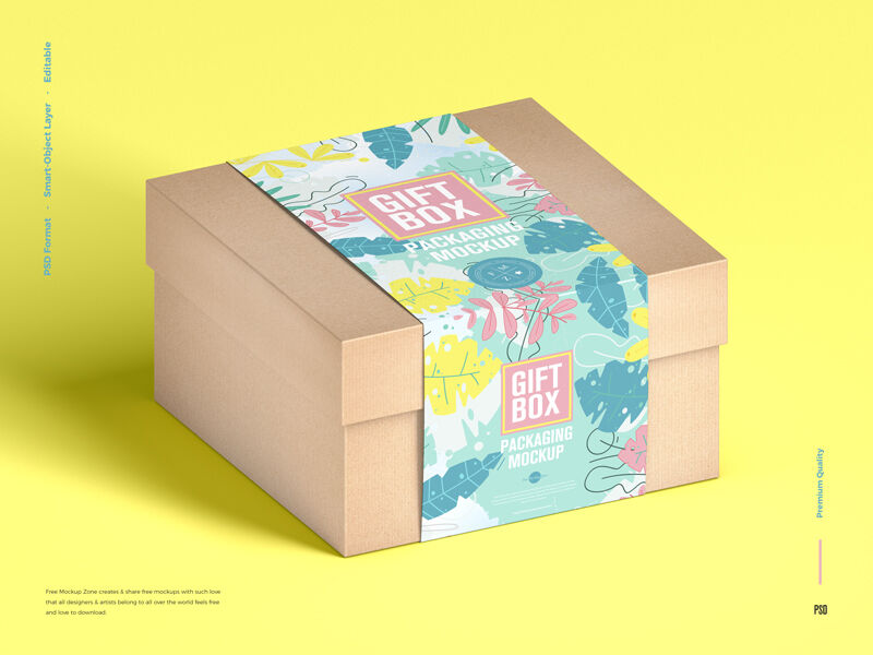 Perspective View of Craft Gift Box Wearing Wide Label Mockup