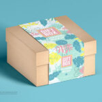 Perspective View of Craft Gift Box Wearing Wide Label Mockup