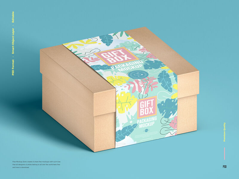 Perspective View of Craft Gift Box Wearing Wide Label Mockup