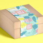 Perspective View of Craft Gift Box Wearing Wide Label Mockup