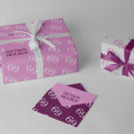 Perspective View of Envelope with Two Gift Boxes Mockup