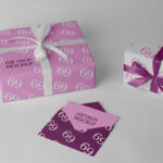 Perspective View of Envelope with Two Gift Boxes Mockup