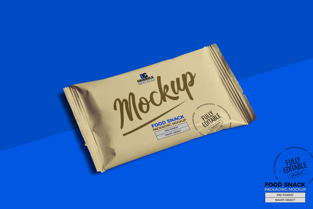 Perspective View of Food Snack Packaging Mockup