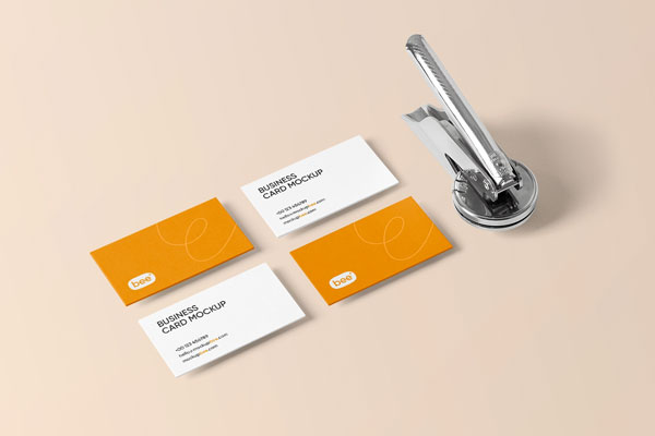 Perspective View of Four Business Cards Mockups