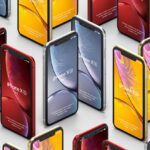 Perspective View of Grid of Isometric iPhone XR Mockup