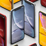 Perspective View of Grid of Isometric iPhone XR Mockup