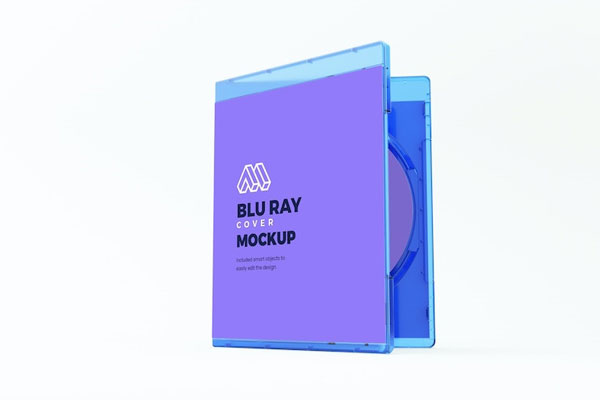 Perspective View of Half-Opened Standing Blu-Ray Disk Mockup