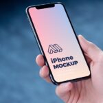 Perspective View of Hand Holding iPhone Mockup