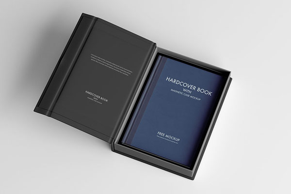 Perspective View of Hardcover Book Mockup with Magnetic Case