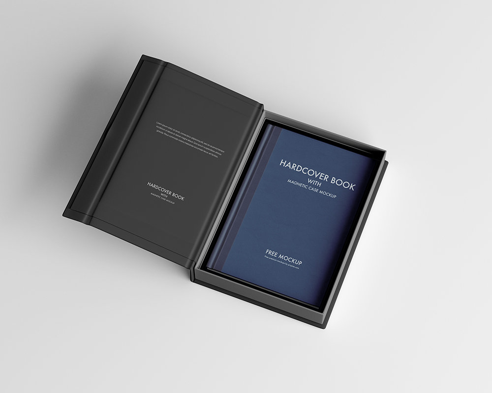 Perspective View of Hardcover Book Mockup with Magnetic Case