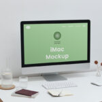 Perspective View of Home Office iMac Screen Mockup