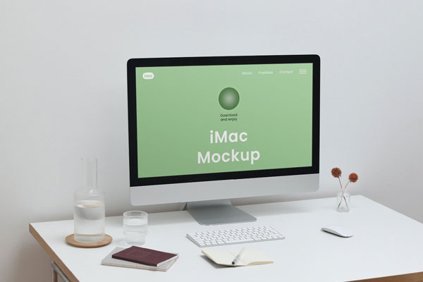 Perspective View of Home Office iMac Screen Mockup