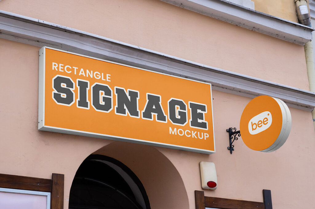 Perspective View of Horizontal Banner Mockup with Circle Sign