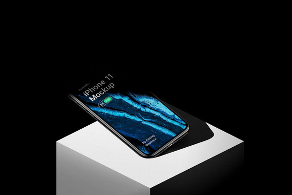 Perspective View of iPhone 11 Pro Mockup with Shadow Overlay