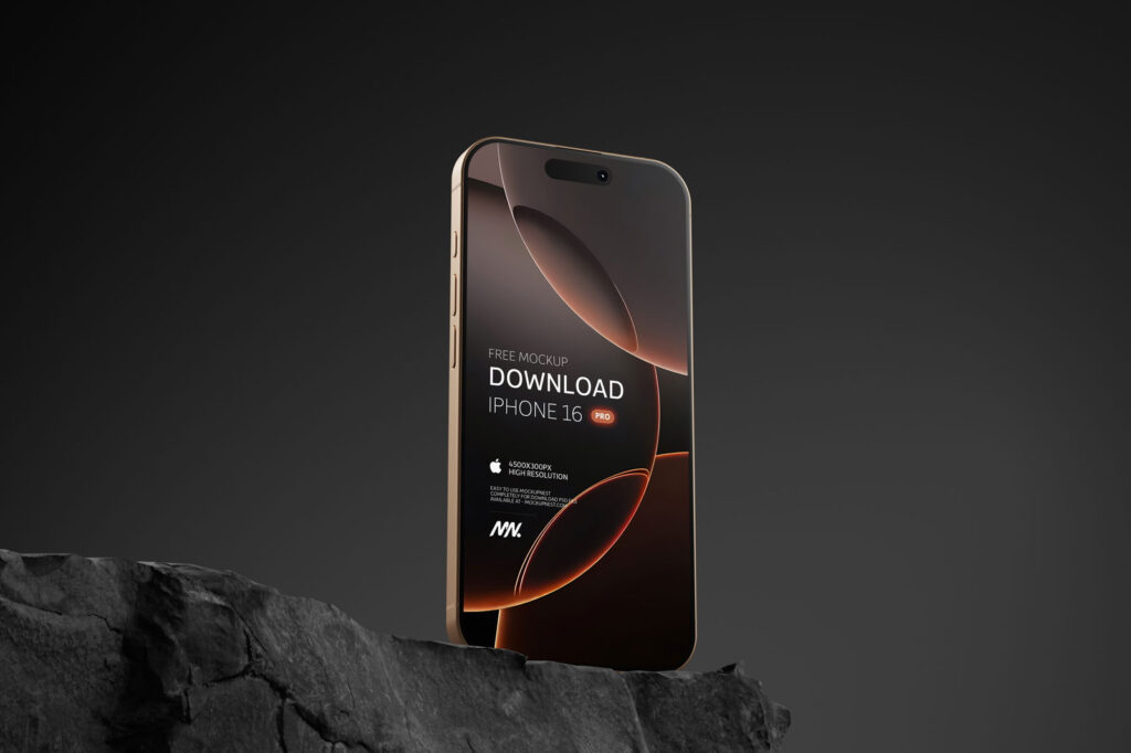 Perspective View of iPhone 16 Pro Mockup Desert Titanium Color