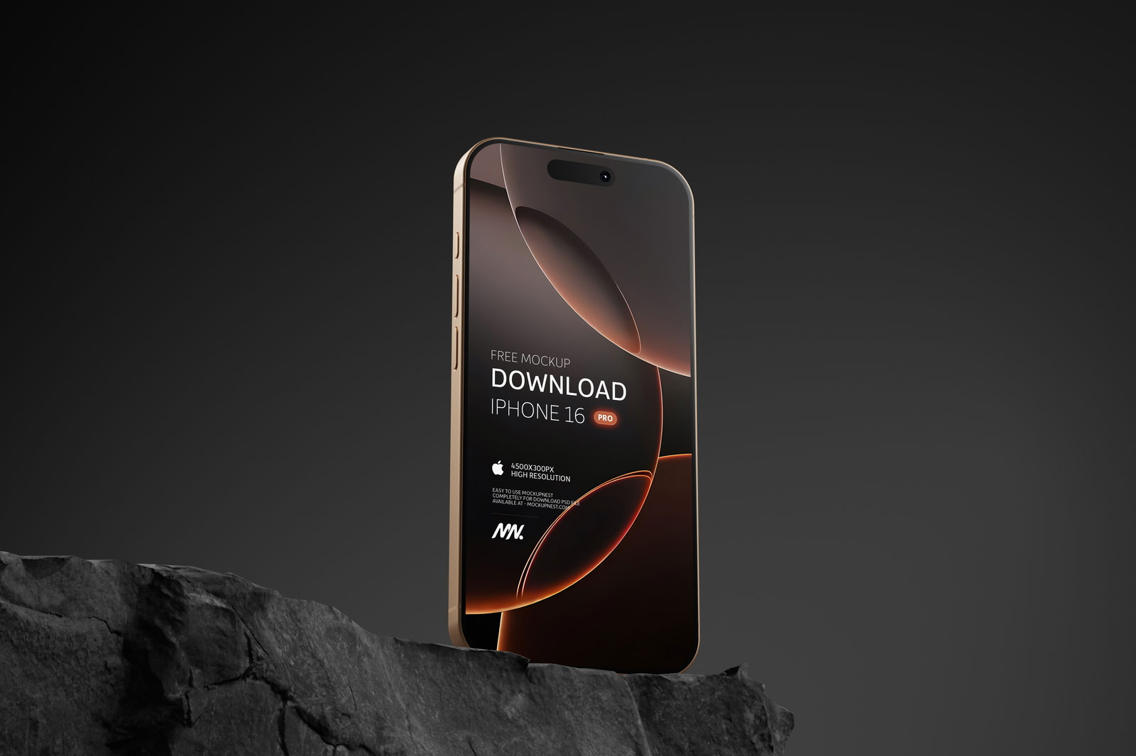 Free Perspective View of iPhone 16 Pro Mockup Desert Titanium Color PSD Template