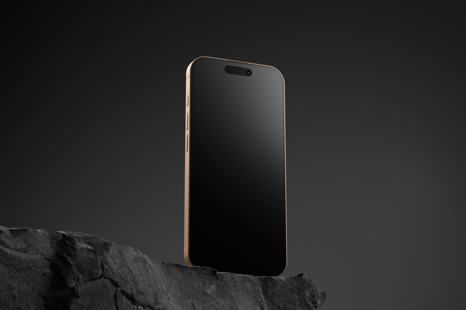 Free Perspective View of iPhone 16 Pro Mockup Desert Titanium Color PSD Template