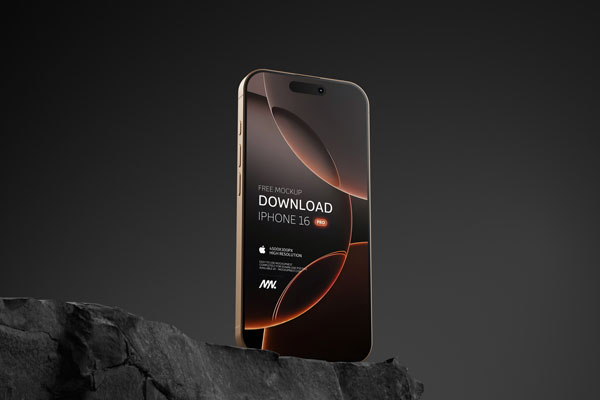 Perspective View of iPhone 16 Pro Mockup Desert Titanium Color