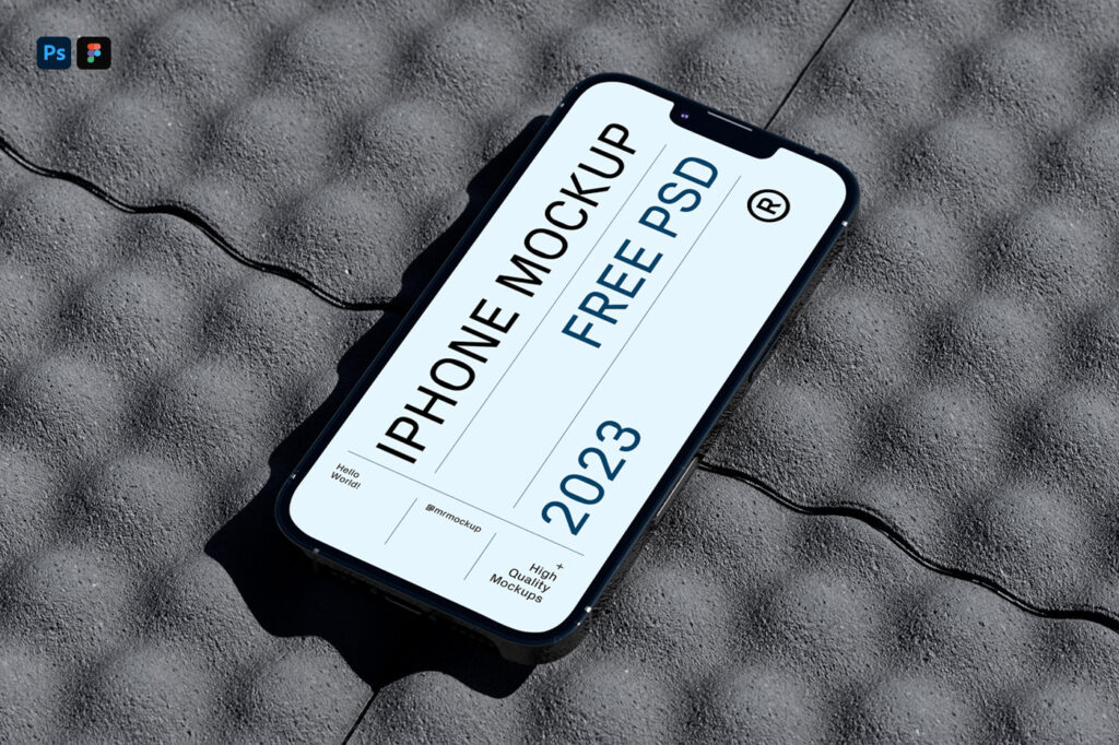 Perspective View of iPhone Mockup on Tile