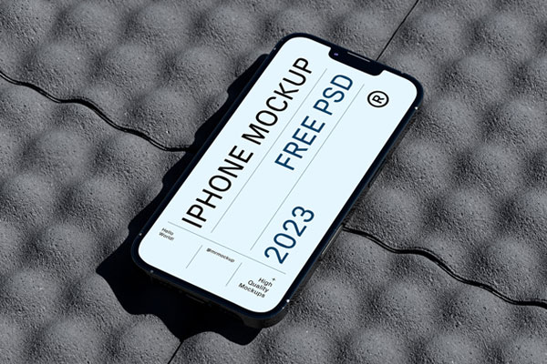 Perspective View of iPhone Mockup on Tile
