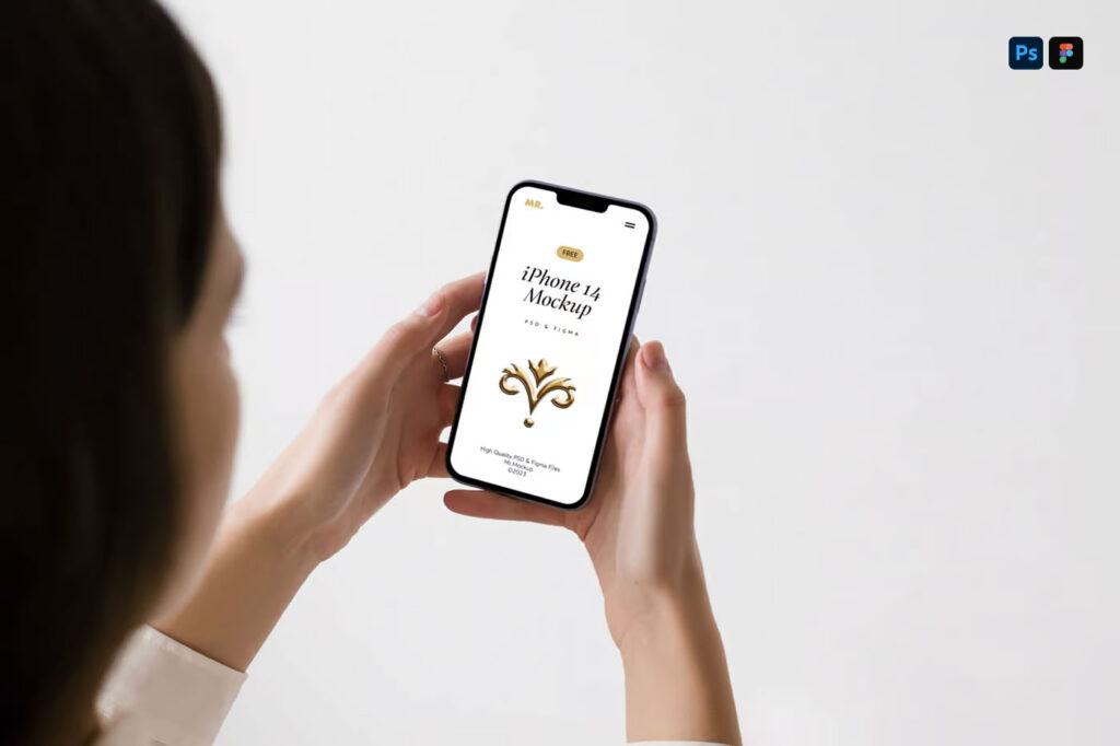 Perspective View of iPhone Pro Mockup in Woman Hands