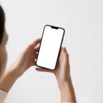 Perspective View of iPhone Pro Mockup in Woman Hands