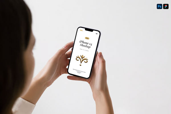 Perspective View of iPhone Pro Mockup in Woman Hands