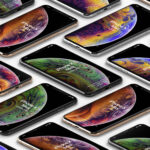 Perspective View of iPhone XS Max in Grid Style Mockup